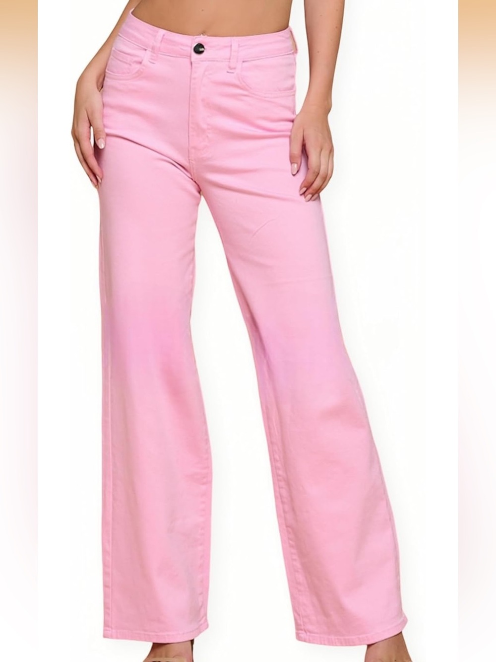 High-Rise Stretch Wide-Leg Jeans - Size L, Pink